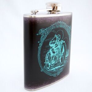 Retro Motorcycle Flask - Black and Celeste Green, 6 oz Stainless Steel Flask
